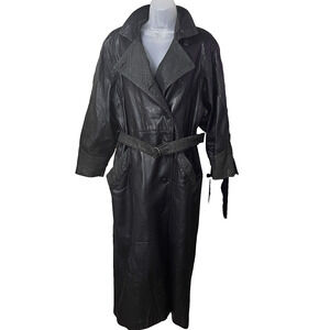 VTG Bagatelle Sz 12 Long Black Leather Trench Coat Goth Grunge Matrix Mob Wife